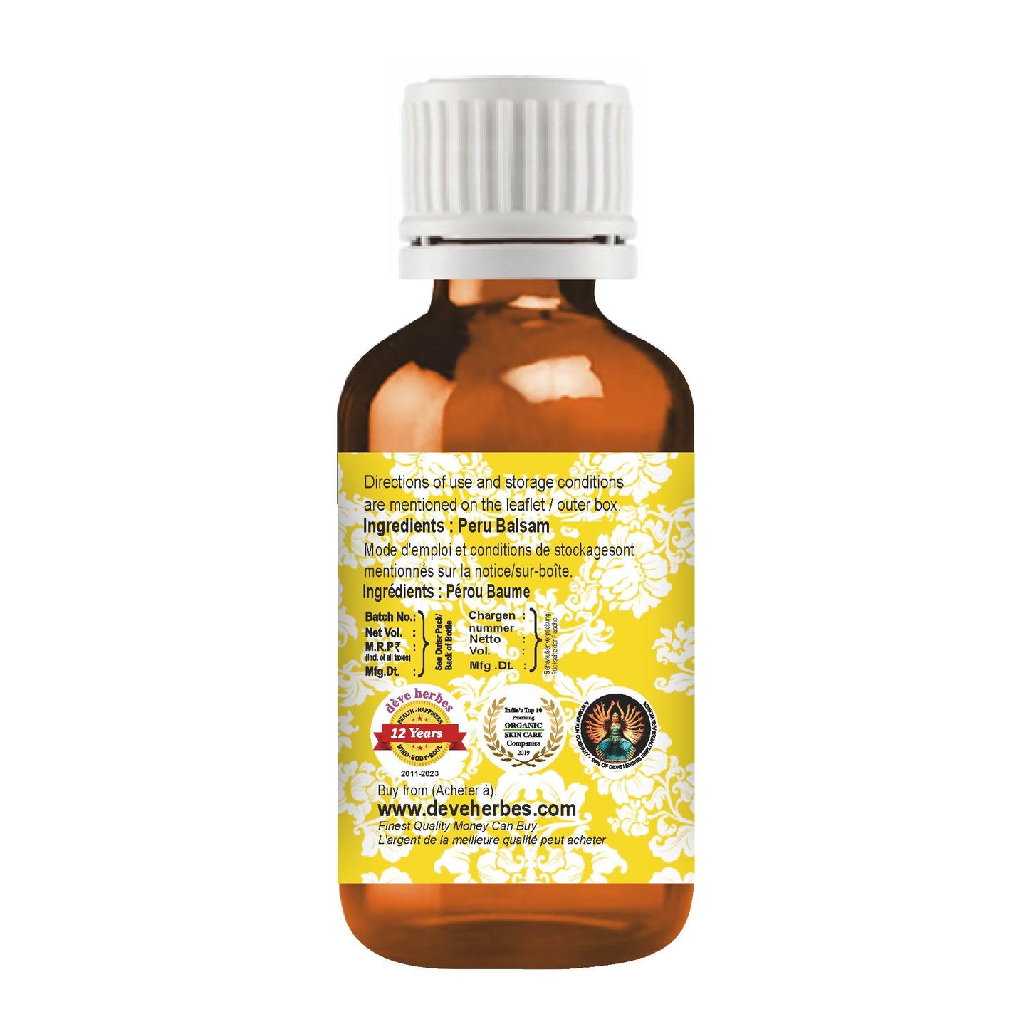 dèvre Herbes Peru Balsam Essential Oil (Myroxylon pereirae) – Pure, Steam-Distilled 30ml (1 oz) | Unisex