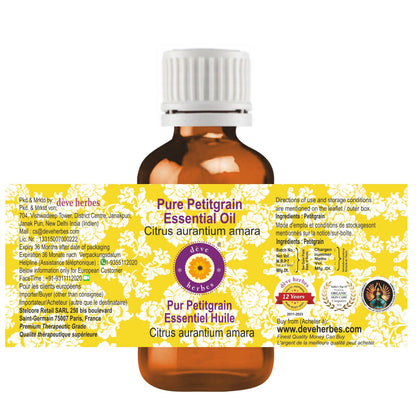 Deve Herbes Pure Petitgrain Essential Oil – 10ml Steam Distilled (Citrus aurantium Amara)