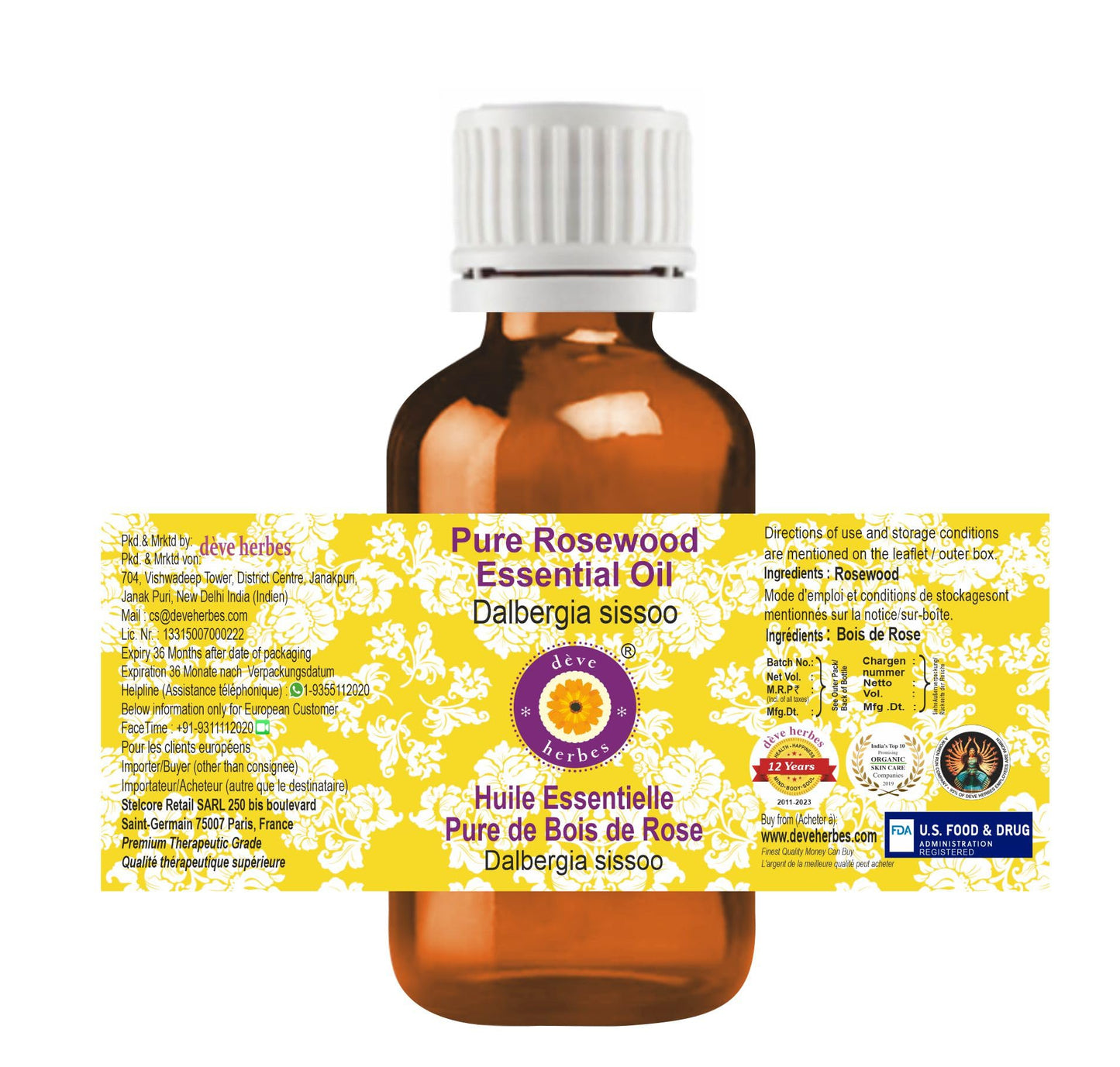 Rosewood Essential Oil (Dalbergia sissoo) – Pure, Steam-Distilled, 100ml | Lightweight