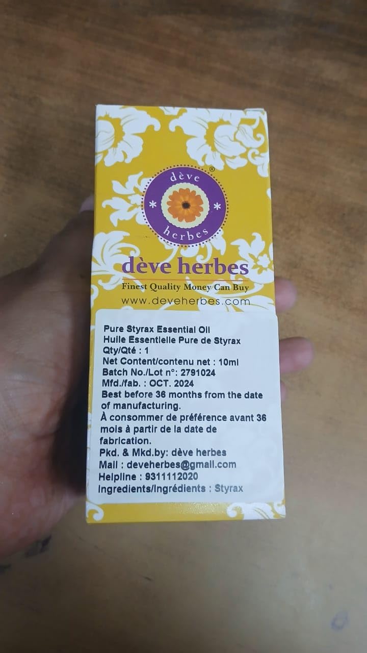 Deve Herbes Pure Styrax Essential Oil (Liquidambar styraciflua L) – Steam Distilled, 10ml