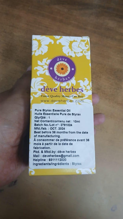 Deve Herbes Pure Styrax Essential Oil (Liquidambar styraciflua L) – Steam Distilled, 10ml