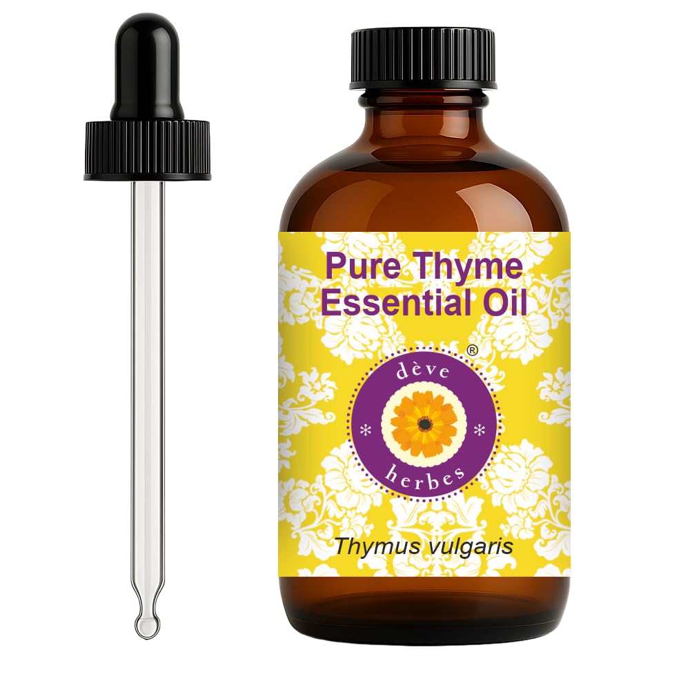 dève herbes Thyme Essential Oil (Thymus vulgaris) 120ml (4 oz) | Glass Dropper | Pure