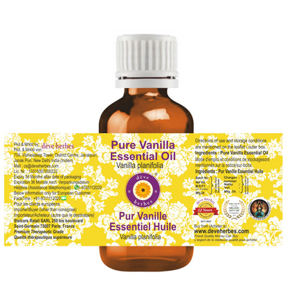 dève herbes Vanilla Essential Oil (Vanilla planifolia) Pure | Non-Sticky | Non-Greasy | Lightweight | Men & Women | All Skin Types | Steam Distilled 30ml (1 oz)