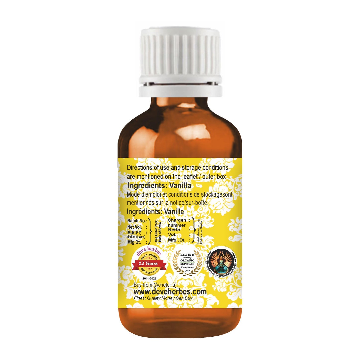 dève herbes Vanilla Essential Oil (Vanilla planifolia) Pure | Non-Sticky | Non-Greasy | Lightweight | Men & Women | All Skin Types | Steam Distilled 30ml (1 oz)