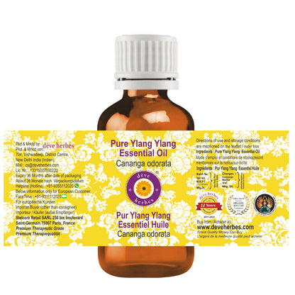 dève herbes Ylang Ylang Essential Oil (Cananga odorata) Pure | Steam Distilled 30ml (1 oz) | Non-Sticky, Non-Greasy, Lightweight