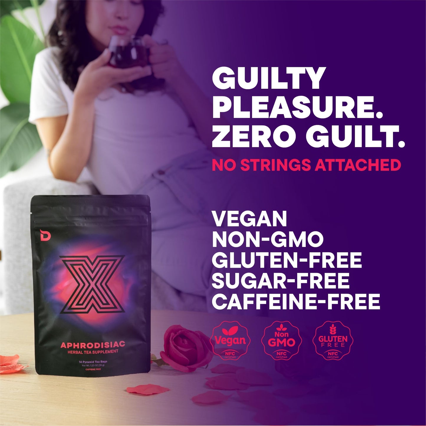 Deviant Blends Libido Booster Tea for Women – Aphrodisiac Herbal Tea with Horny Goat Weed, Fenugreek, Butterfly Pea Flower & Hibiscus – Sugar Free & Gluten Free – 14 Servings