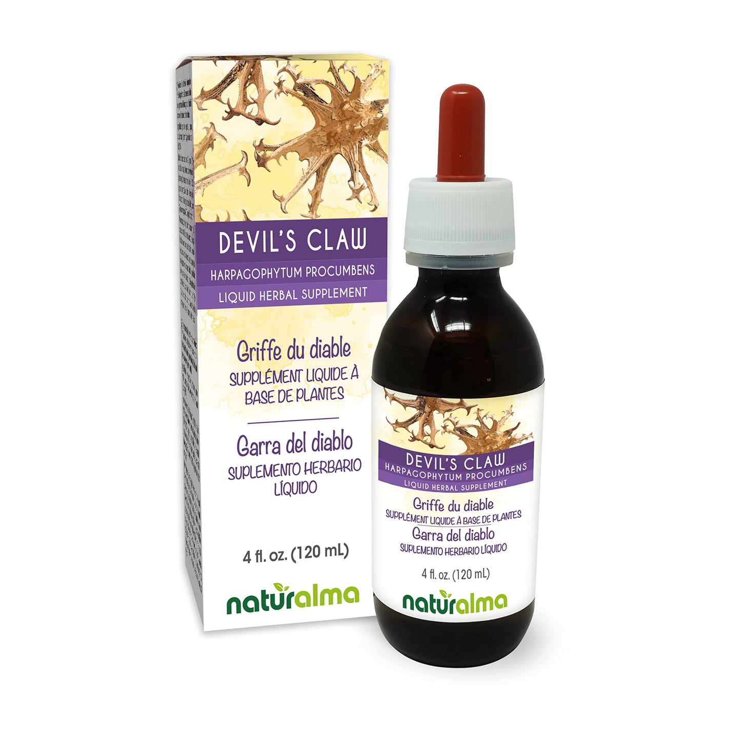 Naturalma Devil's Claw (Harpagophytum procumbens) Root Tincture 4 fl oz - Alcohol-Free Drops - Vegan