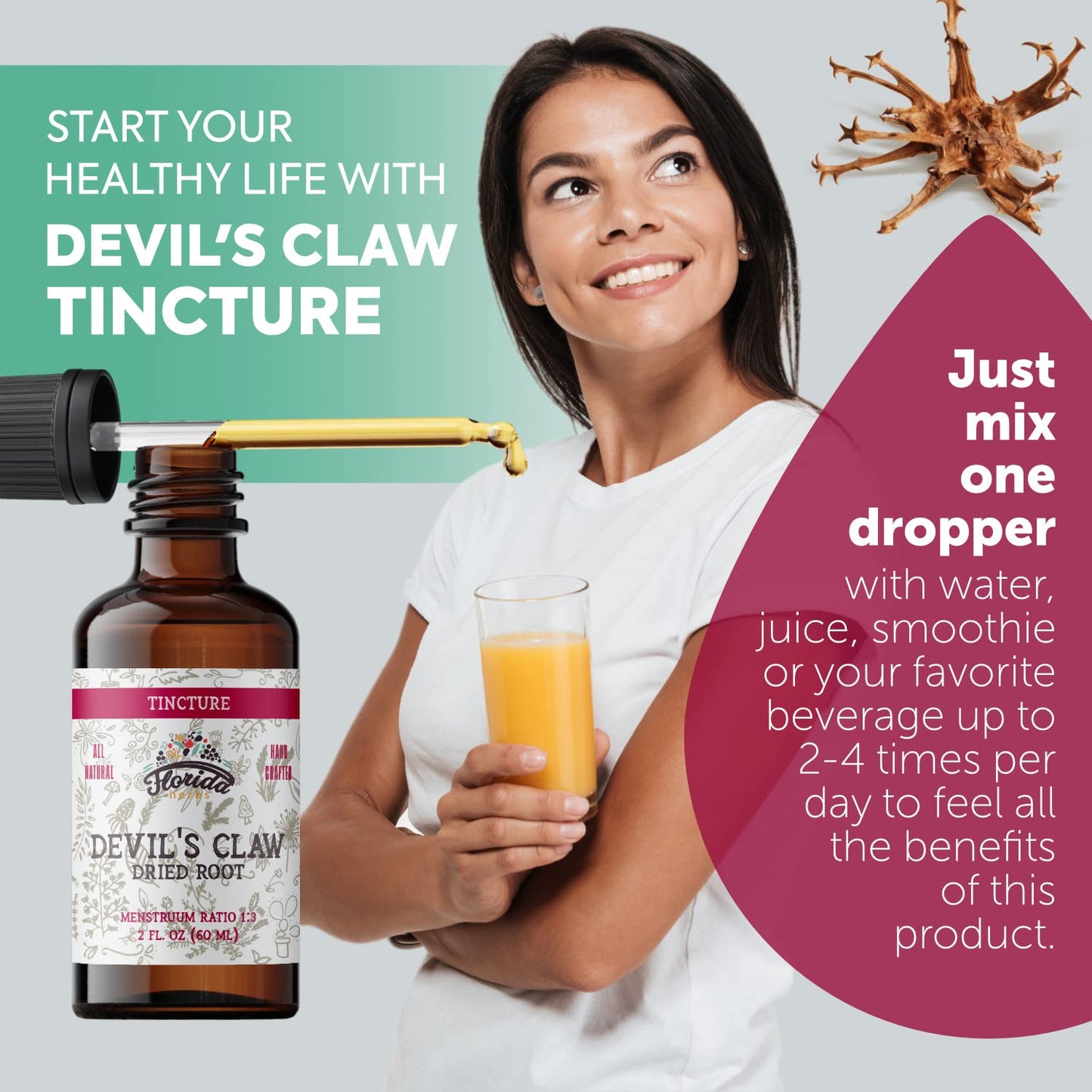 Devil's Claw Tincture - Alcohol-Free Organic Extract, 700 mg, 2 oz (60 ml) - Non-GMO