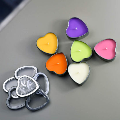 DEYBBY Scented Soywax Tea Light Candles – Heart Shaped, 6 Hours Burn Time, Silver Travel Tin