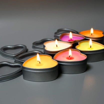 DEYBBY Scented Soywax Tea Light Candles – Heart Shaped, 6 Hours Burn Time, Silver Travel Tin