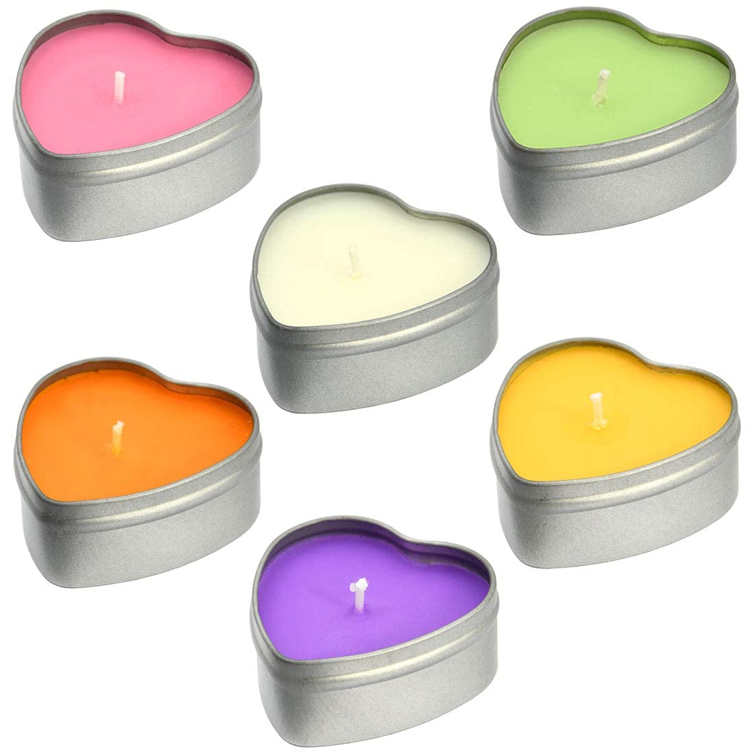 DEYBBY Scented Soywax Tea Light Candles – Heart Shaped, 6 Hours Burn Time, Silver Travel Tin