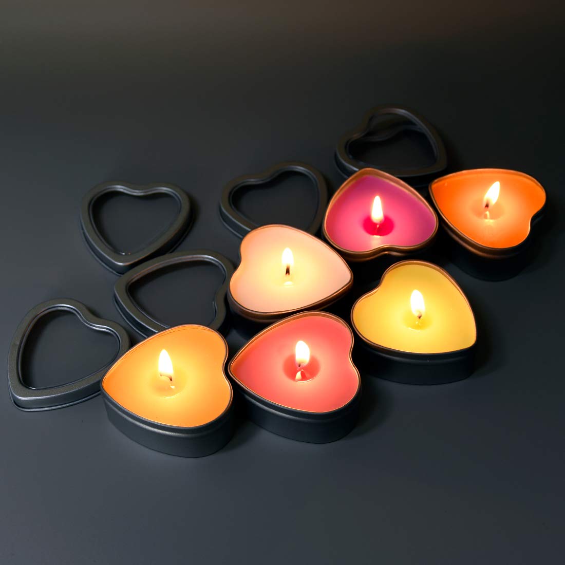 DEYBBY Scented Soywax Tea Light Candles – Heart Shaped, 6 Hours Burn Time, Silver Travel Tin