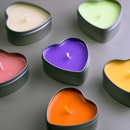 DEYBBY Scented Soywax Tea Light Candles – Heart Shaped, 6 Hours Burn Time, Silver Travel Tin