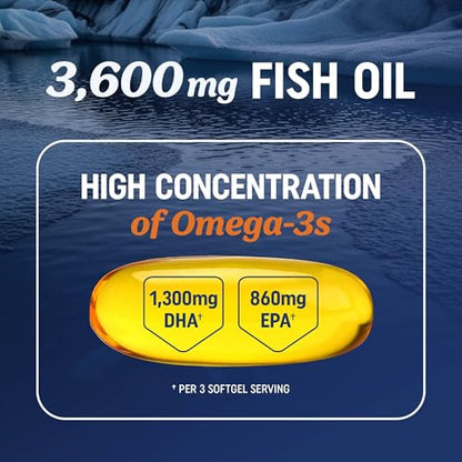 Triple Strength DHA Omega-3 3600mg | 120 Count | Wild-Caught Burpless