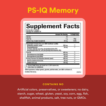Natural Factors PS-IQ Memory 25mg | Brain Support, 60 Soft Gels