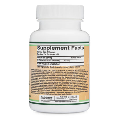 DHEA 100mg - 180 Capsules | Max Strength 6 Month Supply | Third-Party Tested | Hormone Balance & Healthy Aging | Double Wood