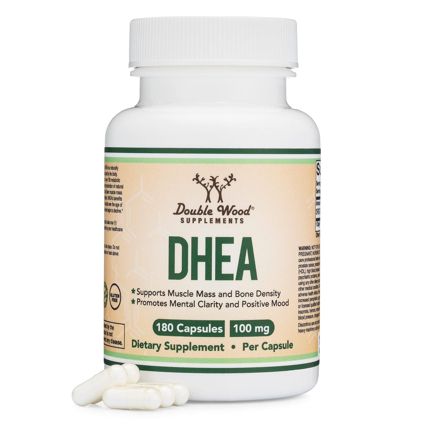 DHEA 100mg - 180 Capsules | Max Strength 6 Month Supply | Third-Party Tested | Hormone Balance & Healthy Aging | Double Wood