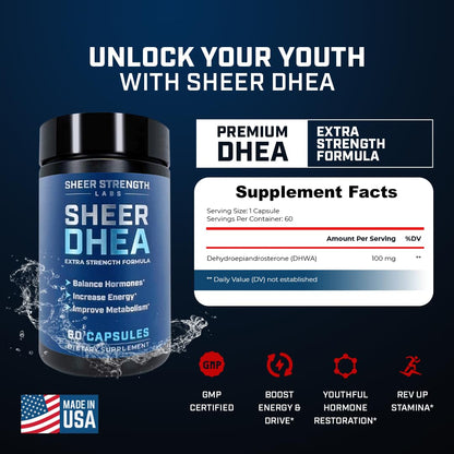 DHEA 100mg for Men | Pure DHEA for Strength & Hormone Balance – USA 60 SV