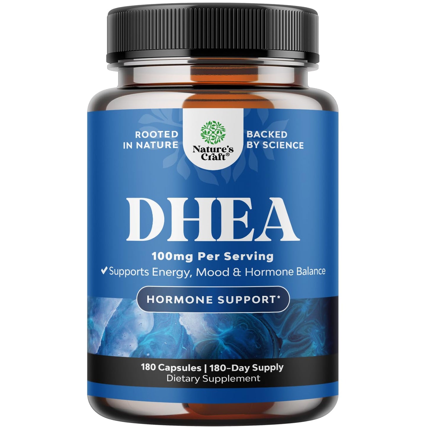 DHEA Supplement for Women & Men - Pure DHEA 100mg for Hormone Balance, Improves Mood Stability, Brain Function, Immune System, Energy & Fertility - Dehydroepiandrosterone Capsules for Adults - 180 Ct