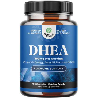 DHEA Supplement for Women & Men - Pure DHEA 100mg for Hormone Balance, Improves Mood Stability, Brain Function, Immune System, Energy & Fertility - Dehydroepiandrosterone Capsules for Adults - 180 Ct