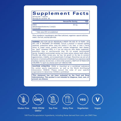 Pure Encapsulations DHEA 25 mg – Micronized DHEA (60 Capsules) | Immune, Hormone & Metabolism Support