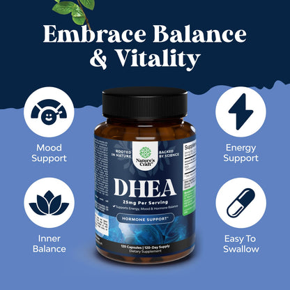 DHEA 25mg Supplement for Women & Men - Hormone Balance, Mood & Energy - 120 Ct