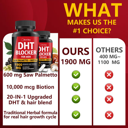 DHT Blocker for Men | Extra Strength Saw Palmetto & Biotin Hair Growth Supplement - Hair Growth Vitamins - Hair Regrowth - Natural Hair Loss Supplements for Men - Proprietary Herbal Blends,1 Pack