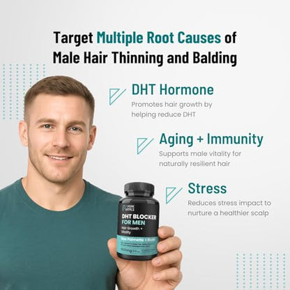 DHT Blocker for Men – Potent Hair Growth Formula | Saw Palmetto, Biotin, Pumpkin Seed | USA Made | 90 Capsules