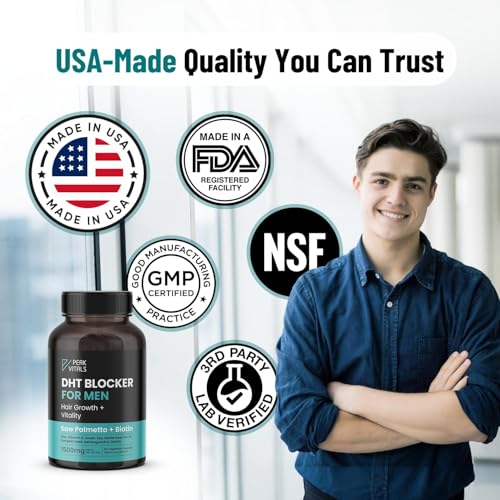 DHT Blocker for Men – Potent Hair Growth Formula | Saw Palmetto, Biotin, Pumpkin Seed | USA Made | 90 Capsules