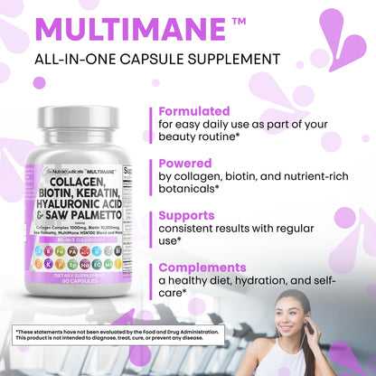Clean Nutraceuticals Collagen Pills 1000mg with Biotin 10000mcg – Hair, Skin & Nails (90 Count)