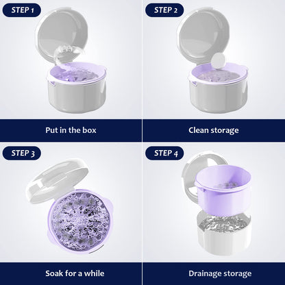 DIDATOOL Denture Case & Bath Kit – Portable Denture Cups, Rinsing Basket