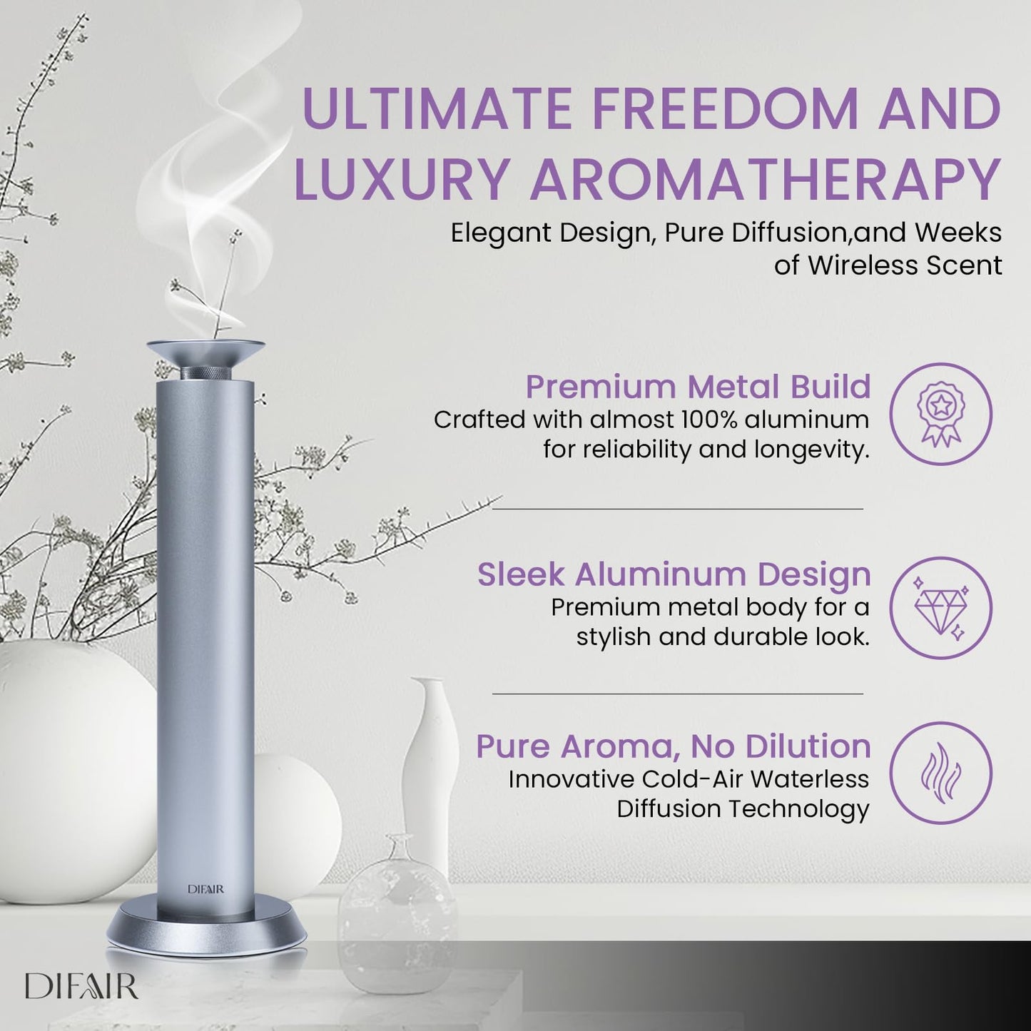 DIFAIR Rechargeable 10,000 mAh Aroma Diffuser – Hotel Collection Scent Diffuser for Home & Spa