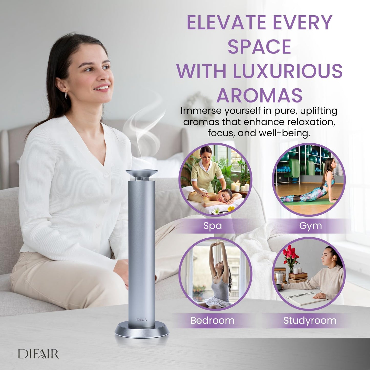 DIFAIR Rechargeable 10,000 mAh Aroma Diffuser – Hotel Collection Scent Diffuser for Home & Spa