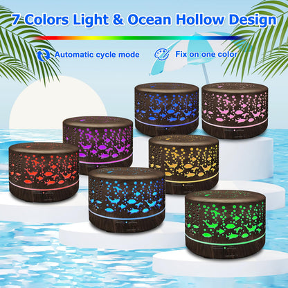 600ml Large Room Essential Oils Diffuser – Auto-Off, 7 Colors, 3 Mist Modes (Dark Wood)