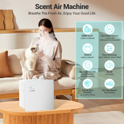 2025 Upgraded 5000 Sq.Ft Waterless Essential Oil Diffuser with Wi-Fi Control – 1000ml Capacity for Whole Home, Hotel, Party