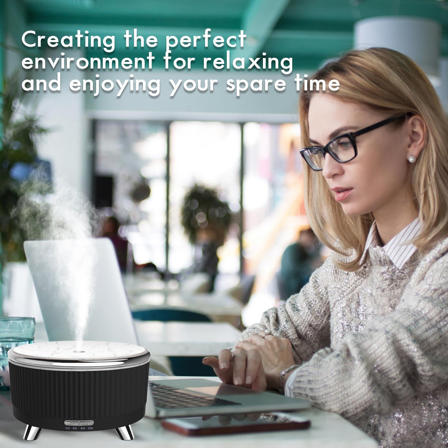 Diffusers for Essential Oils - 500ml Large Room Aromatherapy Diffuser with Remote, 7 Color Lights, 3 Mist Modes, Auto Off (Black/Silver)