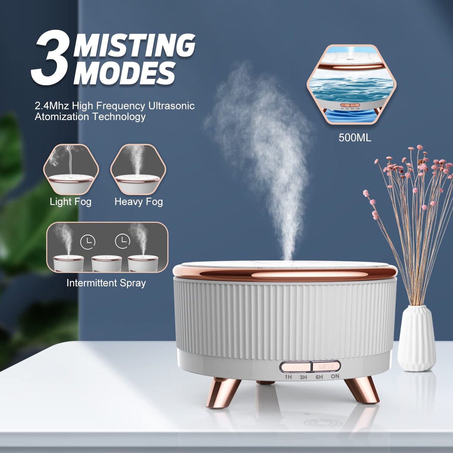 Essential Oils Diffuser 500ML for Large Rooms | 7-Color LED Lights & 3 Mist Modes