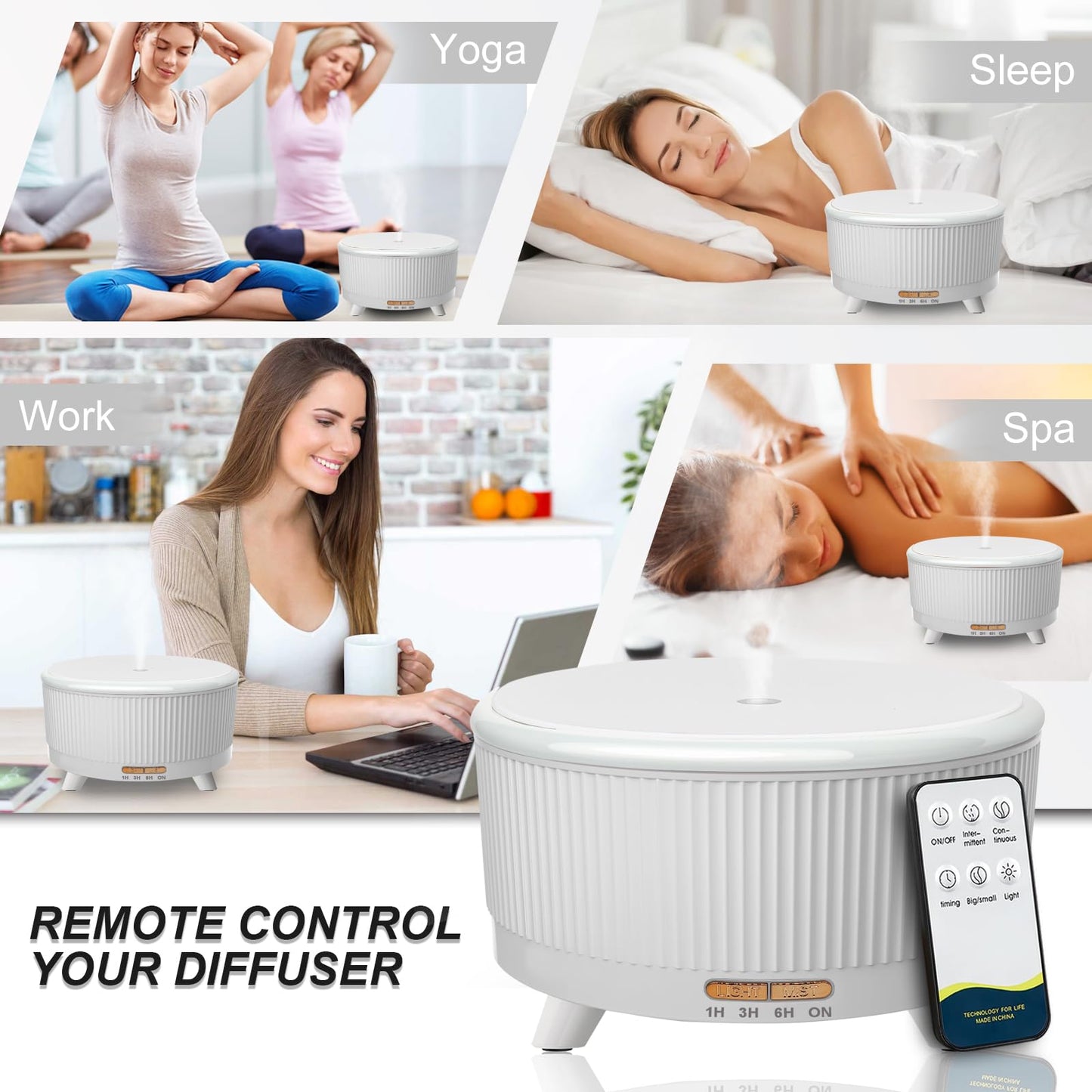 500ml Large Room Essential Oil Diffuser with Remote – Aromatherapy Humidifier, 7 LED Colors, 3 Mist Modes, Auto-Off