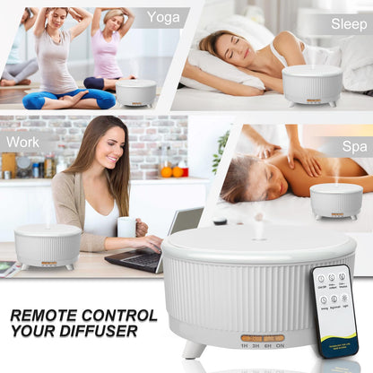 500ml Large Room Essential Oil Diffuser with Remote – Aromatherapy Humidifier, 7 LED Colors, 3 Mist Modes, Auto-Off