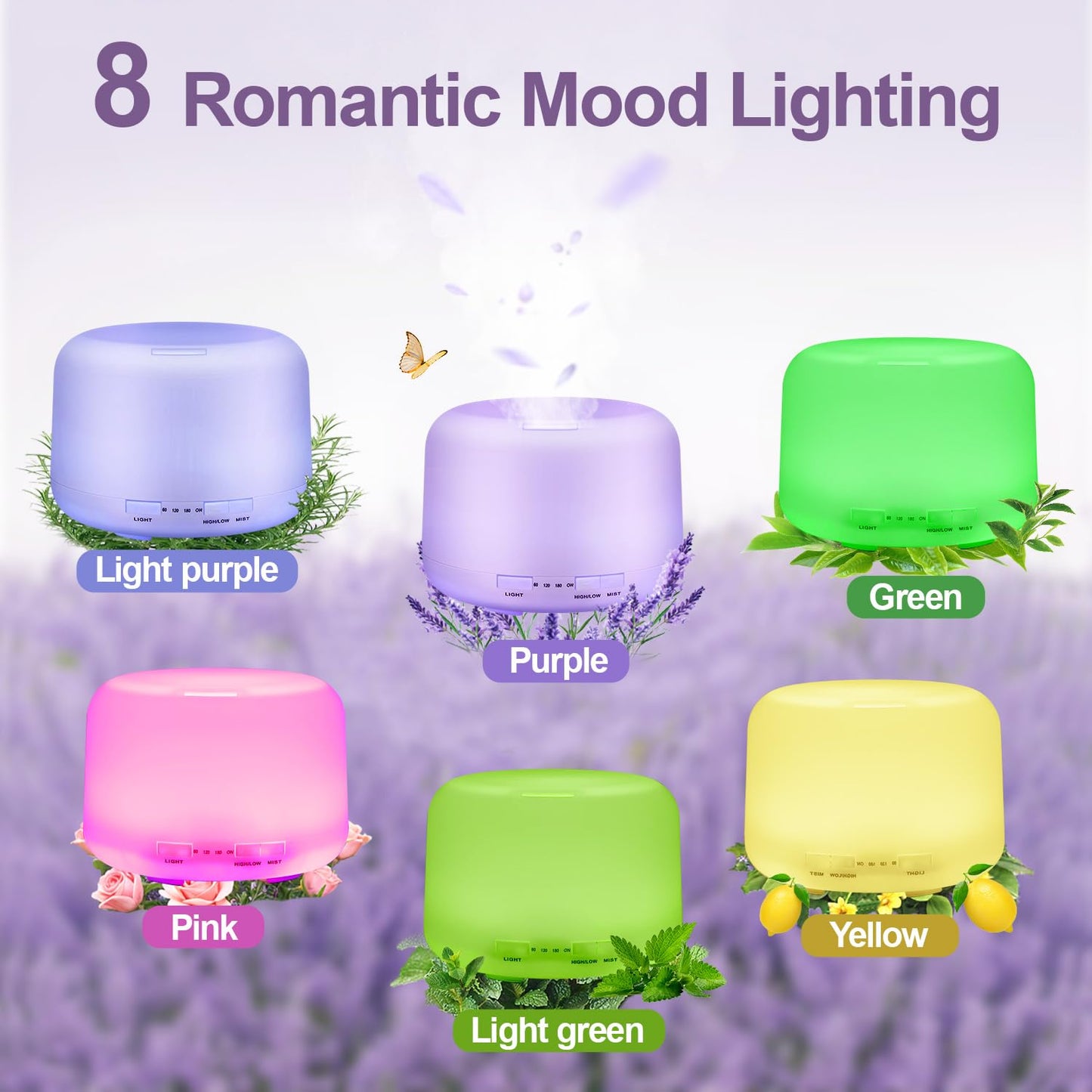 Diffusers for Essential Oils – 500ML Large Room with Remote, 8 Colors | Aromatherapy Diffuser