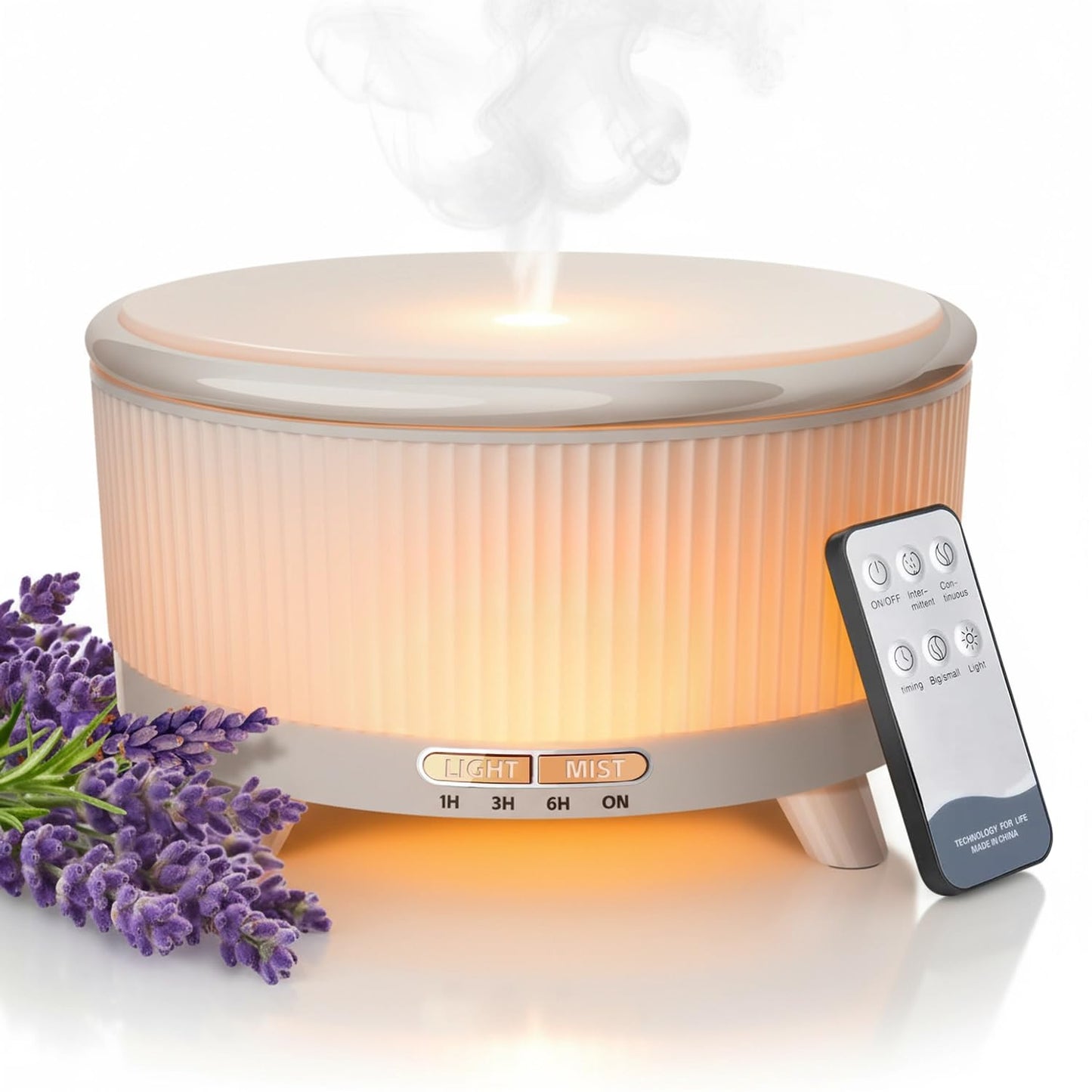 20-Hour 500ML Aromatherapy Diffuser – Ultrasonic Mist, Remote, Auto-Off, 7-Color Lights | Minimalist White
