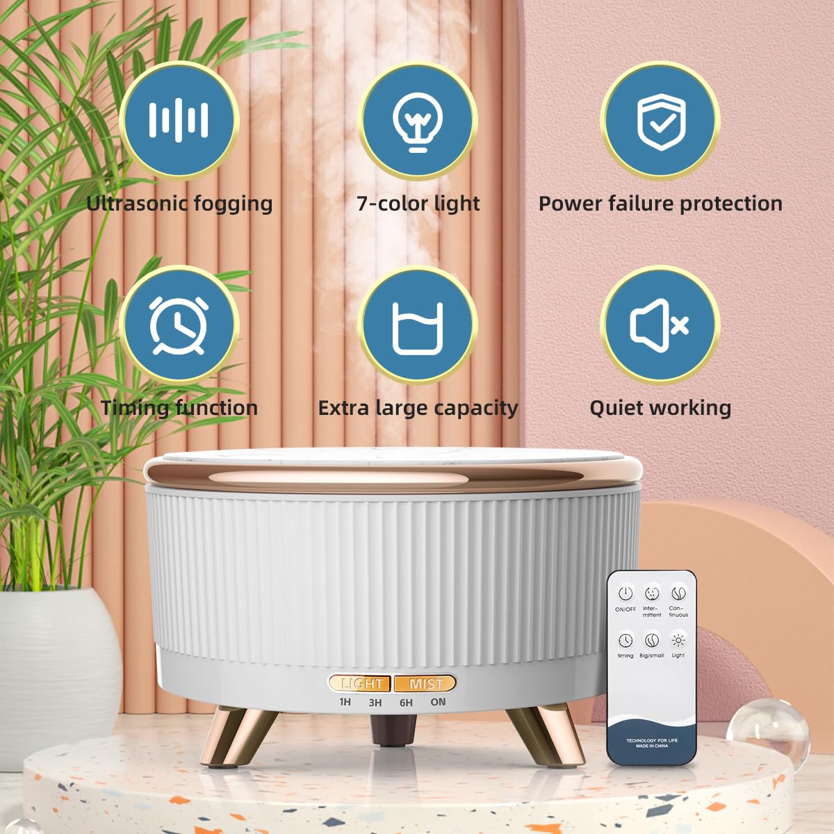 500ML Ultrasonic Essential Oil Diffuser with Remote – 7 Color LED, Timed Mist, Auto Shut-Off (White)