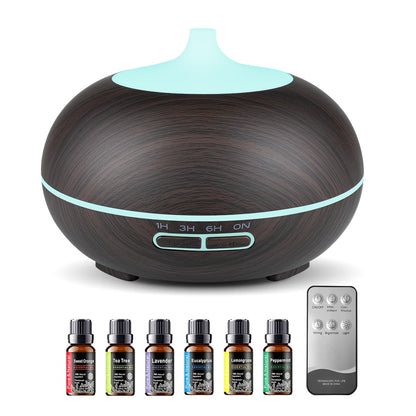 550ml Essential Oil Diffuser with 6 Oil Set | Ultrasonic Humidifier, Timer, 7-Color LED Night Light | Home & Spa