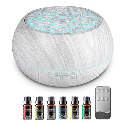 550ml Essential Oil Diffuser with 6 Oils – Ultrasonic Humidifier, LED Night Light