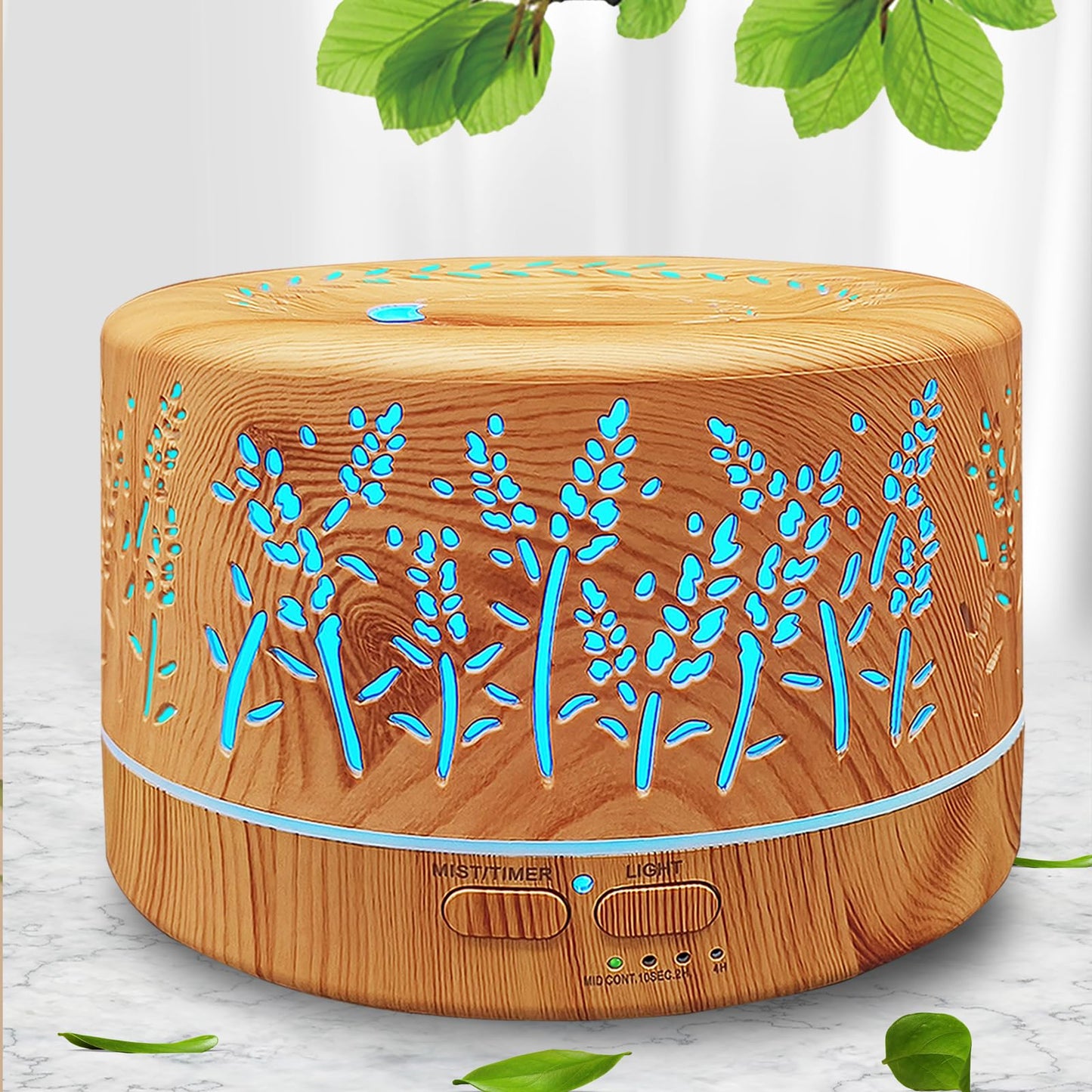 Diffusers for Essential Oils Large Room 600ml | Waterless Auto Off | 7 Colors | 3 Mist Modes | Light Wood