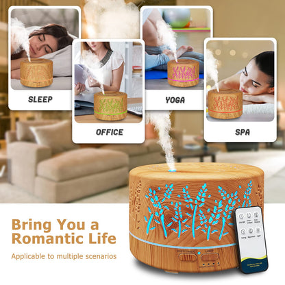 600ml Large Room Essential Oil Diffuser – Remote, 3 Mist Modes, 7 Color Lights