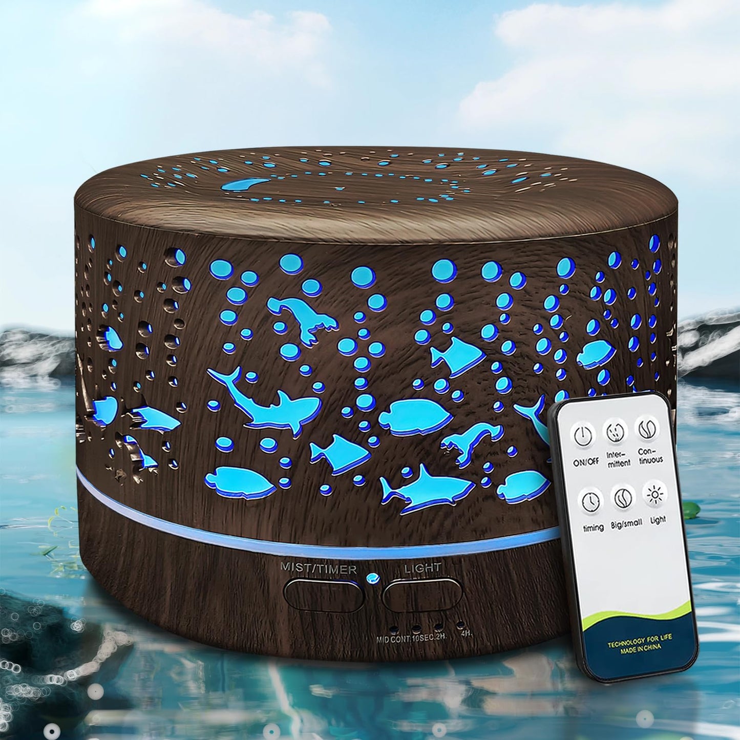 600ml Large Room Essential Oils Diffuser – Auto-Off, 7 Colors, 3 Mist Modes (Dark Wood)