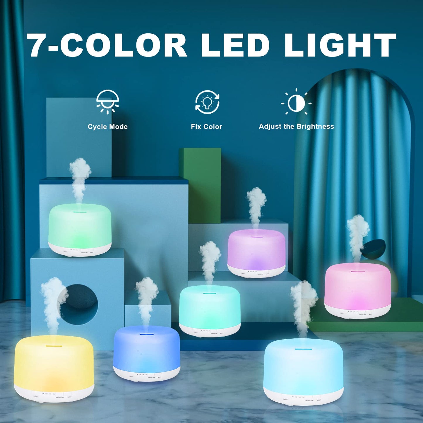 500ml Essential Oil Diffuser with 6x10ml Oils, BPA-Free Ultrasonic Humidifier, 7 Color Lights, Auto-Off, Remote Control