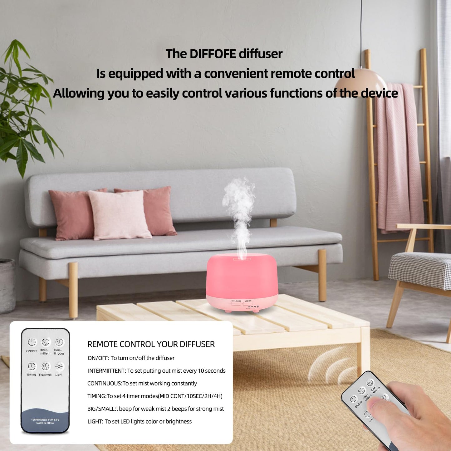 300ML Essential Oil Diffuser with Remote – Pink Ultrasonic Aroma Diffuser