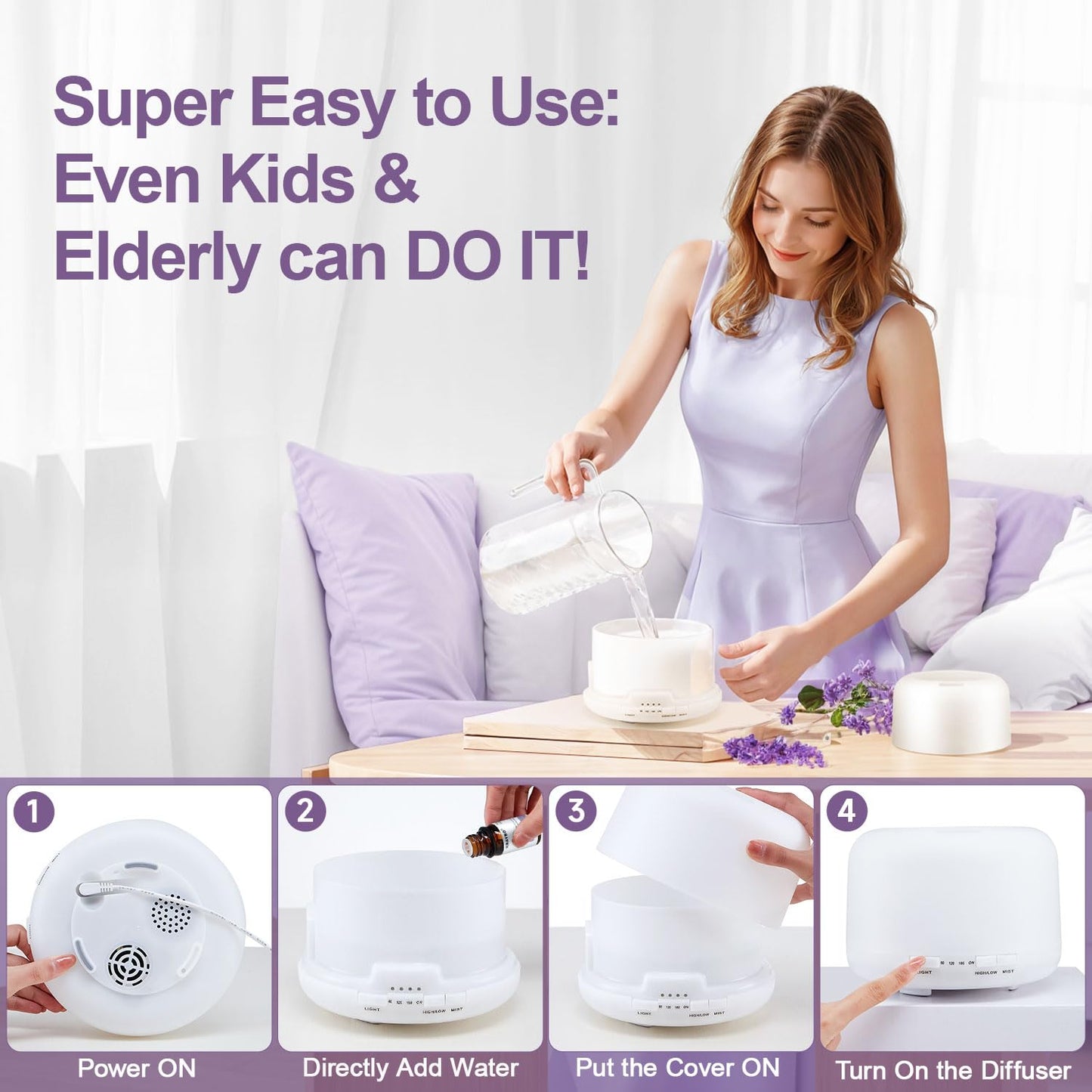 Diffusers for Essential Oils – 500ML Large Room with Remote, 8 Colors | Aromatherapy Diffuser
